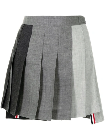 Thom Browne Contrast Panel Dropped Back Pleated Skirt In 025 Dark Grey