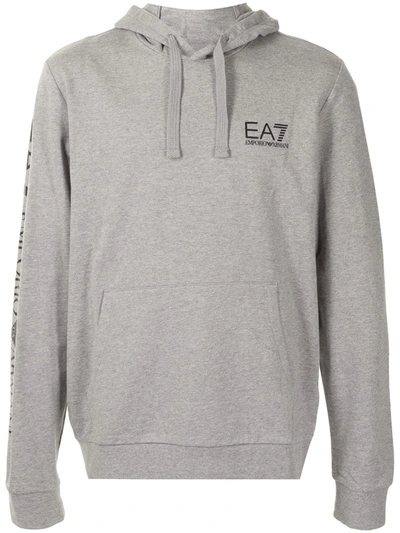 Ea7 Logo-print Drawstring Hoodie In Grey