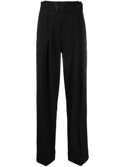 Ganni Melange High-rise Patch-pocket Stretch-woven Trousers In Black
