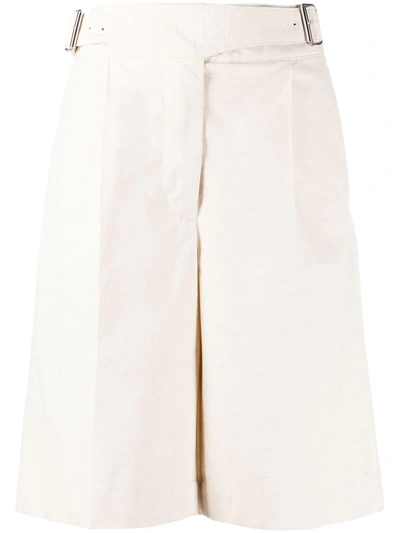 Acne Studios Belted Raw Canvas Tailored Shorts In Neutrals
