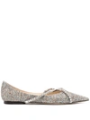 Jimmy Choo Women's Genevi Pointed Toe Crystal Embellished Flats In Silver