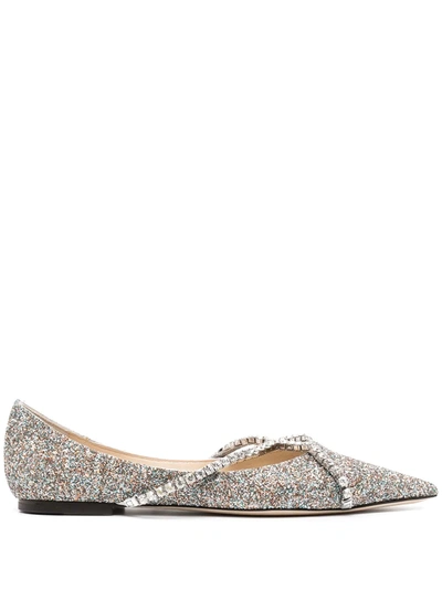 Jimmy Choo Women's Genevi Pointed Toe Crystal Embellished Flats In Silver