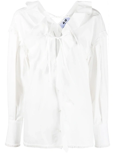 Msgm White Cotton Blouse With Ruffles Detail