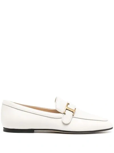 Tod's T-logo Almond Toe Loafers In White