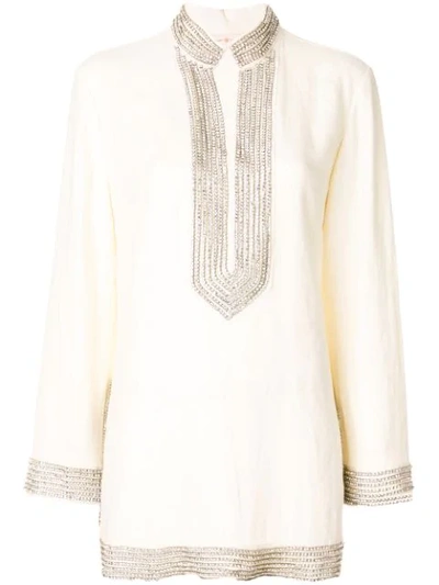Tory Burch Crystal-embellished Linen Tunic, Ivory In Avorio