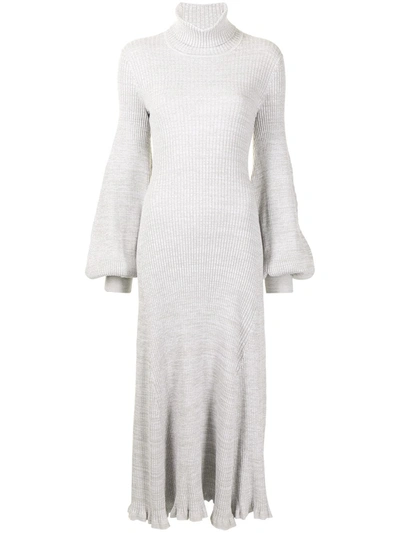 Anna Quan Amalia Ribbed Cotton Turtleneck Midi Dress In Grey