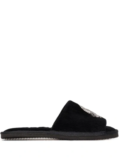 Desmond & Dempsey Black Sansindo Embroidered Slippers In Schwarz