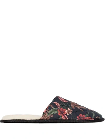 Desmond & Dempsey Multicoloured Soleia Print Fleece Lined Slippers In Black