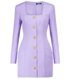 Balmain Square Neck Long Sleeve Wool Minidress In Purple
