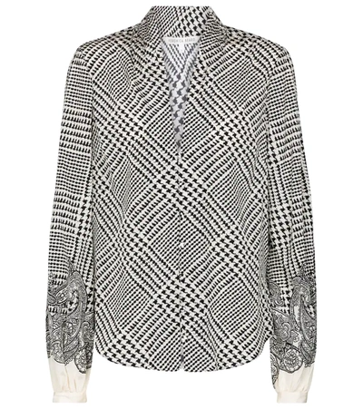 Veronica Beard Beata Houndstooth Check Stretch Silk Blouse In Black And White