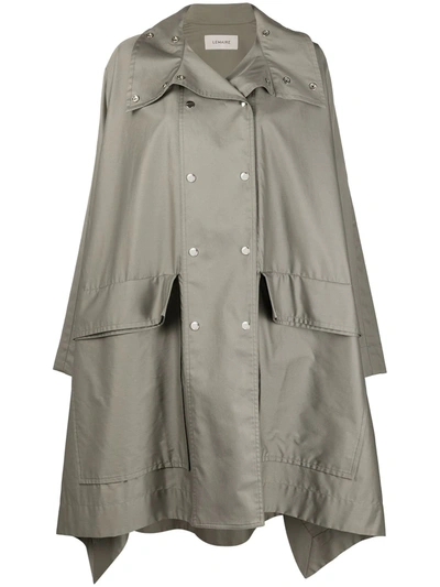 Lemaire Stand-collar Coated Cotton-twill Cape Coat In Grey