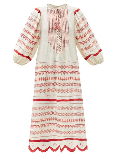 Vita Kin Belarus Beaded Embroidered Linen Dress In Neutrals