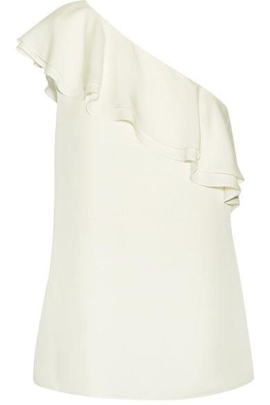 Theory Damarill One-shoulder Ruffled Silk Top In Ivory | ModeSens