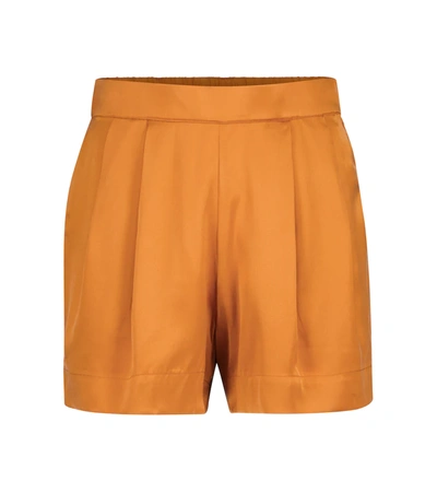 Asceno Zurich Pleated Silk-satin Pyjama Shorts In Orange
