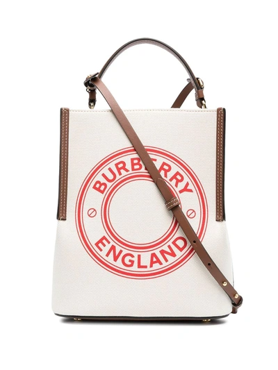 Burberry Peggy Logo Canvas Small Bucket Shoulder Bag In Beige