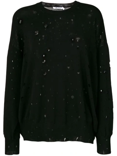 Alexander Wang T Distressed Stretch-knit Sweater In Black