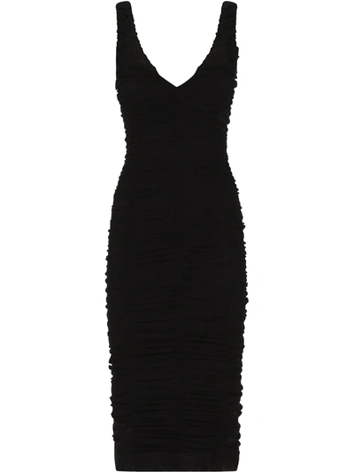 Dolce & Gabbana Tulle Calf-length Dress With Draping In Black
