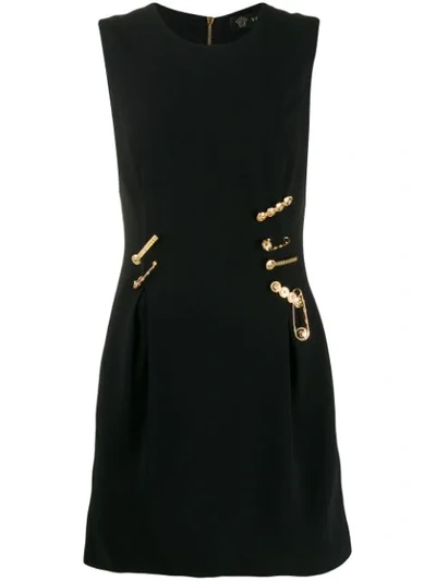 Versace Logo Pin Embellished Dress In Black