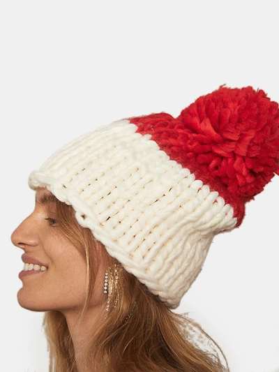 Free People Cozy Up Color Blocked Beanie In Ivory Red