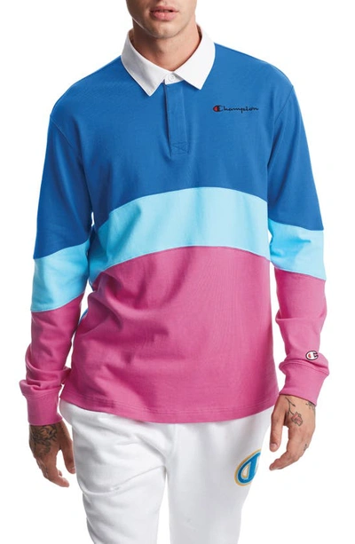 Champion Colorblock Rugby Shirt In Optical Blue/ Horizon Blue