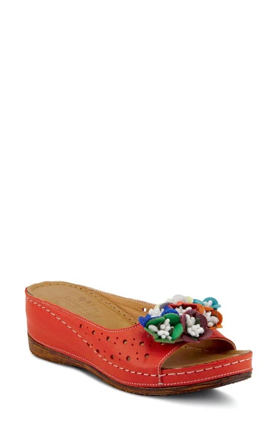 Spring Step Flower Child Slide Wedge Sandal In Red Leather