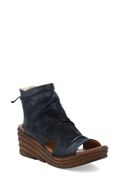 Miz Mooz Anna Slouch Wedge Sandal In Black Leather