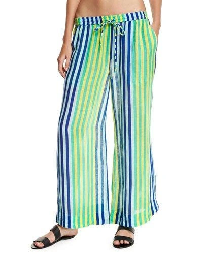 Diane Von Furstenberg Beach Linen Culotte Pants, Blue Multi