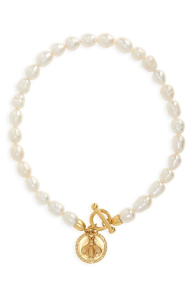 Karine Sultan Bee Pendant Freshwater Pearl Choker In Gold