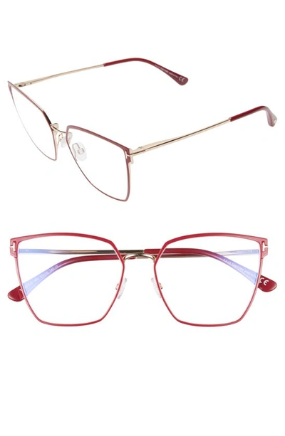 Tom Ford 55mm Cat Eye Blue Light Blocking Glasses In Bordeaux/ Gold