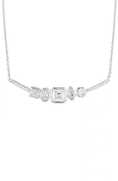 Nina Pavé Crystal Bar Pendant Necklace In Rhodium/ White Cz