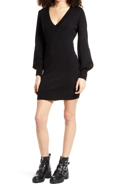 Lulus Cozy On Up Long Sleeve Sweater Minidress In Black