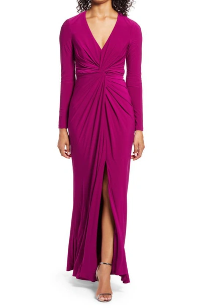 Vince Camuto Twist Front Long Sleeve Gown In Magenta