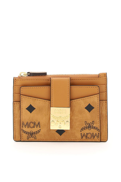 Mcm Mini Patricia Visetos Leather Card Case In Cognac