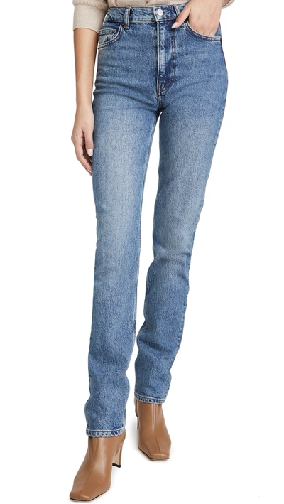 Reformation Liza High Waist Straight Leg Jeans In Faded Black Destroyed