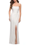 La Femme Faux Wrap Skirt Simple Sequin Strapless Dress In White