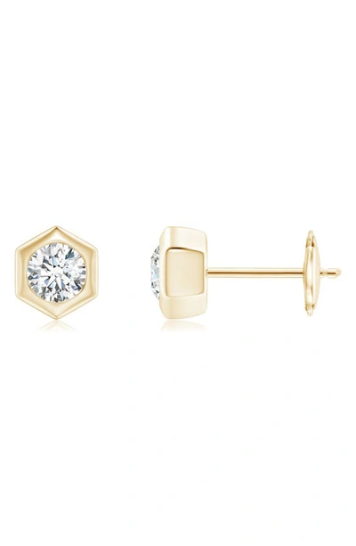 Natori X Angara Natori Hexagonal Small Diamond Stud Earrings In Yellow Gold