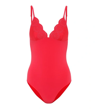 Stella Mccartney Broderie Anglaise One-piece Swimsuit In Tango Red