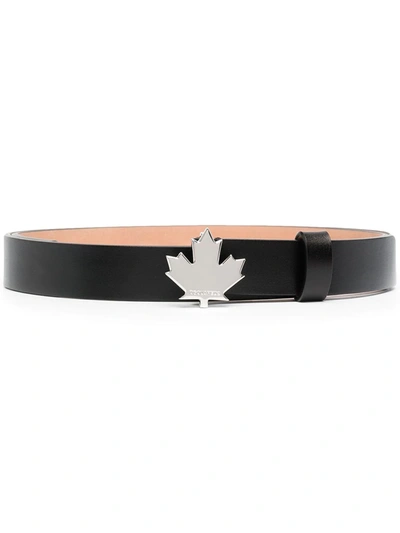 Dsquared2 2.5cm Leaf Buckle Leather Belt In Black