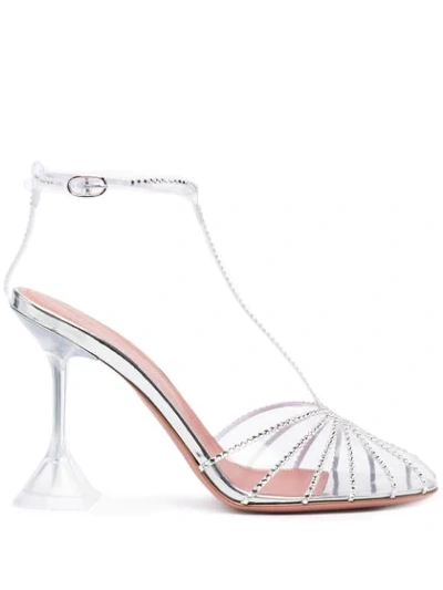 Amina Muaddi Brygit Crystal-embellished Pvc And Mirrored-leather Sandals In Silver
