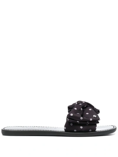 Kate Spade Bikini Bow Polka Dot Neoprene Slides In Black/cream