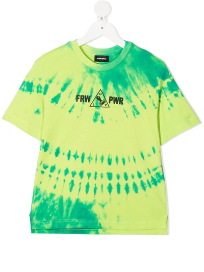 Diesel Kids' Tie-dye Print T-shirt In Green
