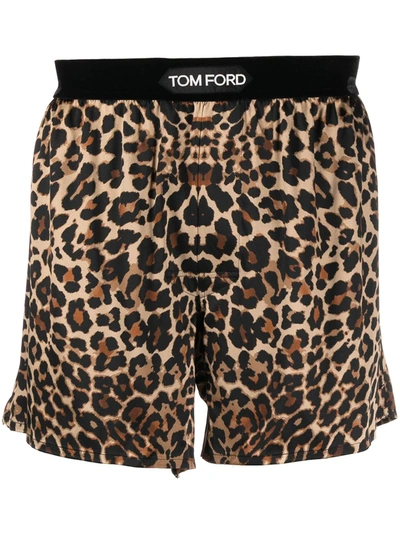 Tom Ford Reflected Leopard Print Silk Boxer Brief In Neutrals
