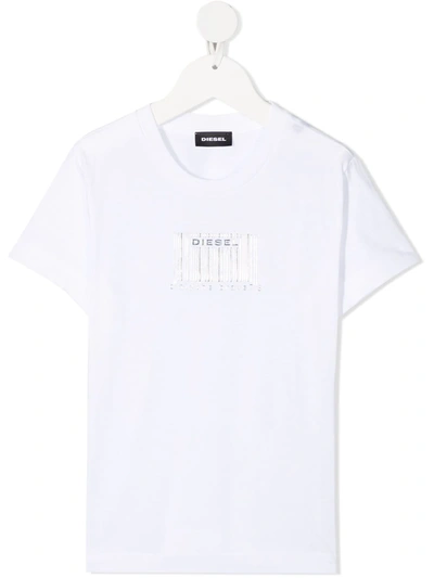 Diesel Teen Barcode-logo Cotton T-shirt In White