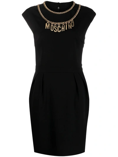 Moschino Logo Charm Embellished Minidress In Black