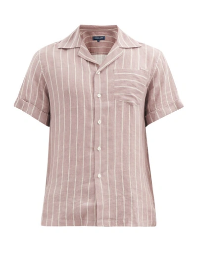 Frescobol Carioca Thomas Short-sleeved Leblon-stripe Linen Shirt In Fog Off White