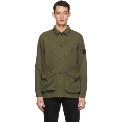 Stone Island Army Green Tela Cotton Overshirt Jacket In V0158 Olive