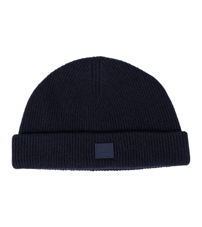 Acne Studios Kansy Logo-patch Wool-blend Beanie In Navy
