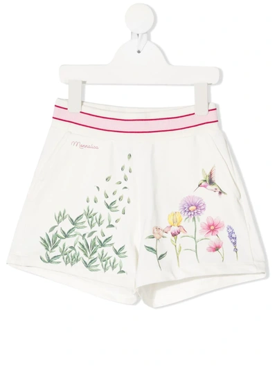 Monnalisa Kids' Botanic Print Shorts In Ivory Color In White