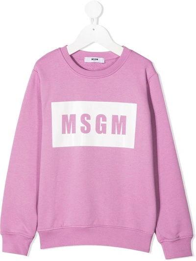 Msgm Kids' Logo Printed Cotton Sweatshirt In Lilla