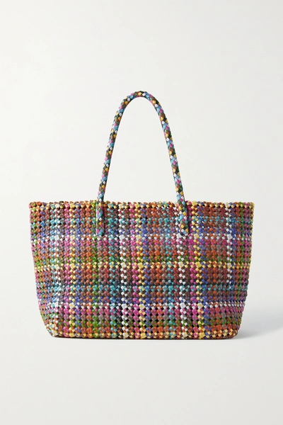 Dragon Diffusion Flower Woven Leather Tote In Blue
